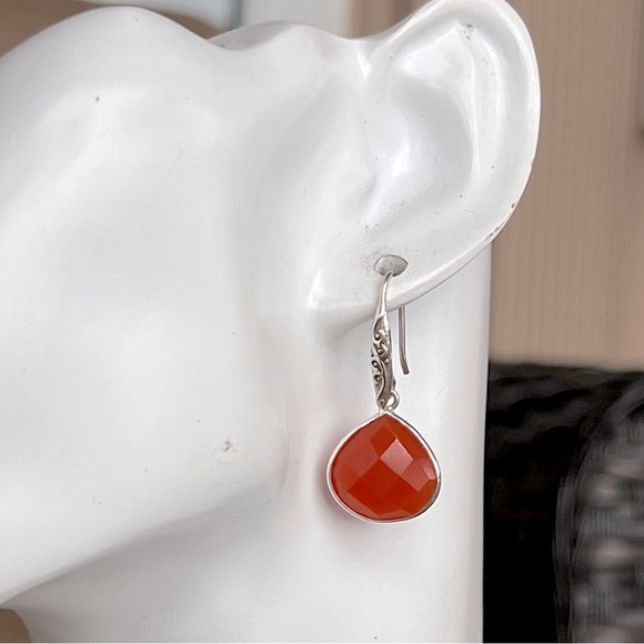 Red Agate Sterling Silver Multifaceted Dangle Earring - Picture 2 of 8